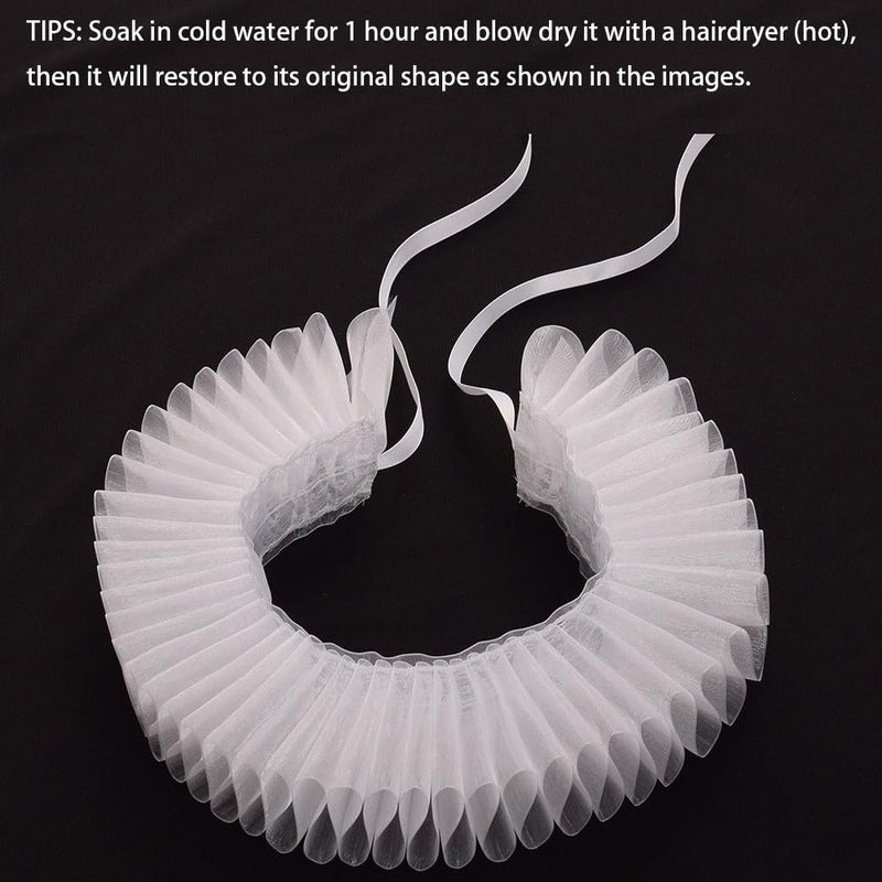 GRACEART White Elizabethan Dickens Ruffle Neck Clown Collar White - Image 2